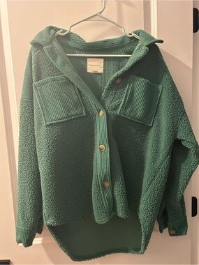 American Eagle Green Sherpa Button-Up Jacket